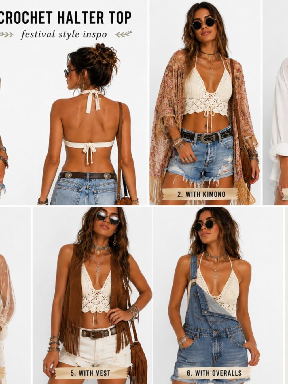 Vintage Y2K Crochet Halter Top Ivory Backless Boho Festival Crop Top S - Picture 5 of 5